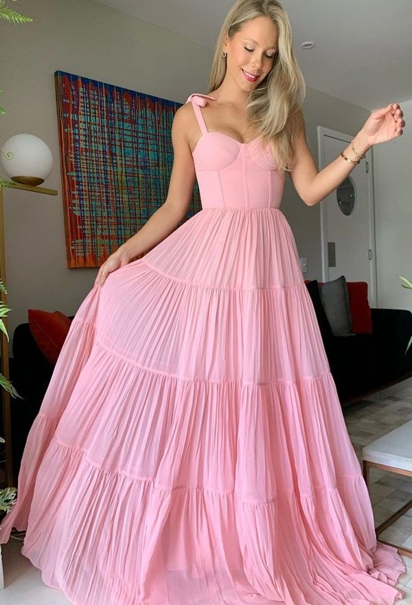 SSR1208,Sweet Pink A-Line Prom Evening Dresses,Chiffon Pink Prom Dress
