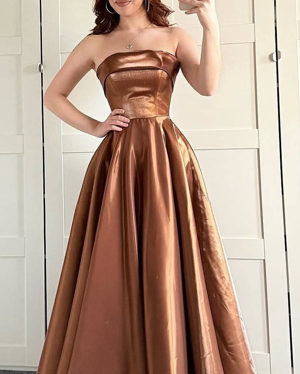 Brown Strapless Lace-up Prom Dress ssr0686
