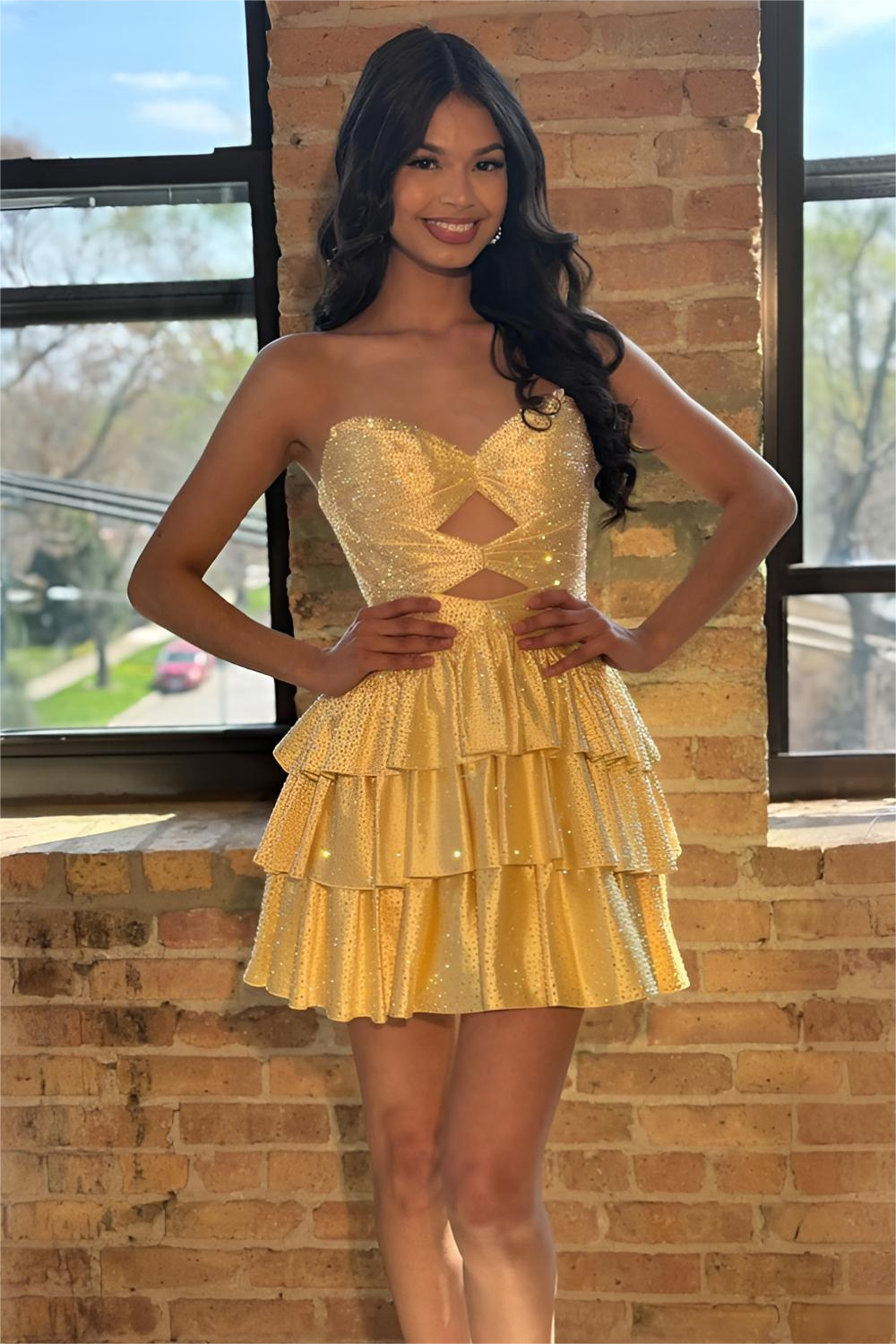 Sparkly A Line Sweetheart Orange Short Homecoming Dress with Beading Keyhole, SSR1230