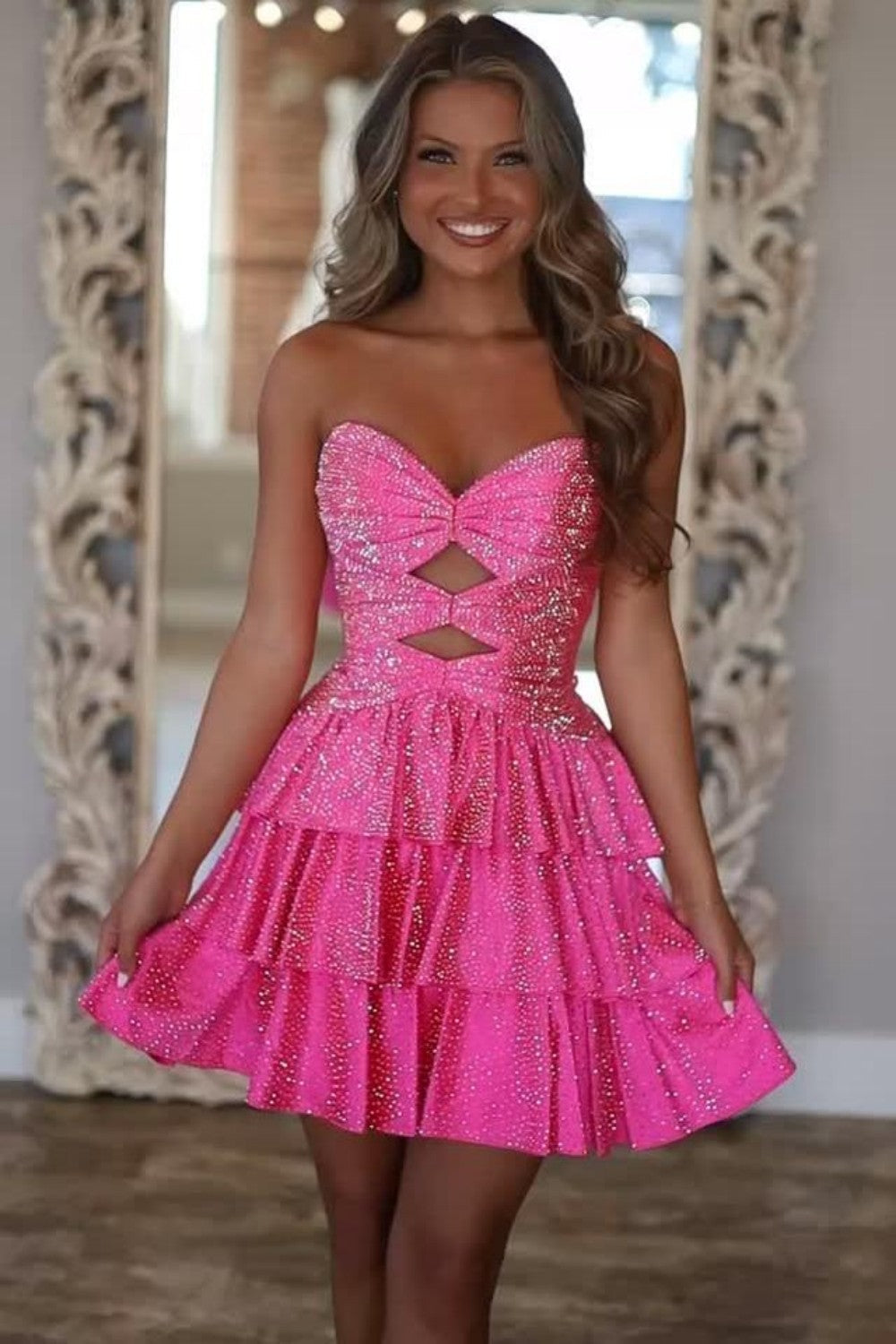 Sparkly A Line Sweetheart Orange Short Homecoming Dress with Beading Keyhole, SSR1230