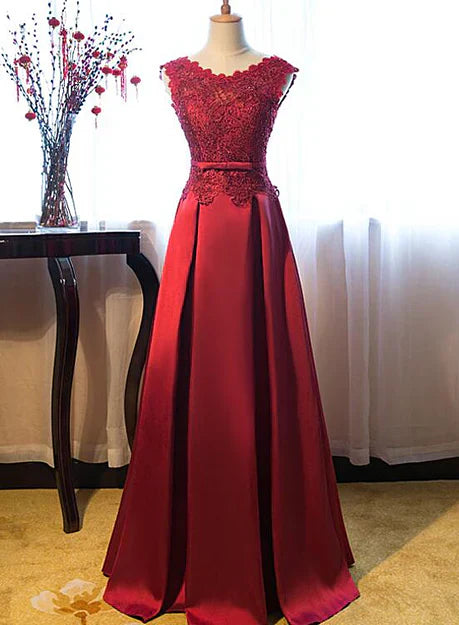 Beautiful Dark Red Lace Long Junior Prom Dress Lace Party Dress Elegant Evening Dress