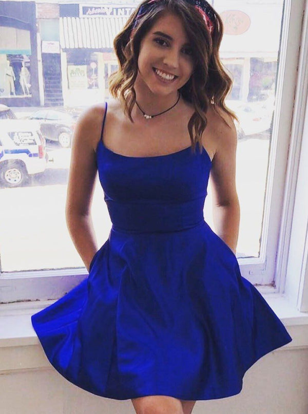 SSR1272,Super discount simple royal blue satin homecoming dresses