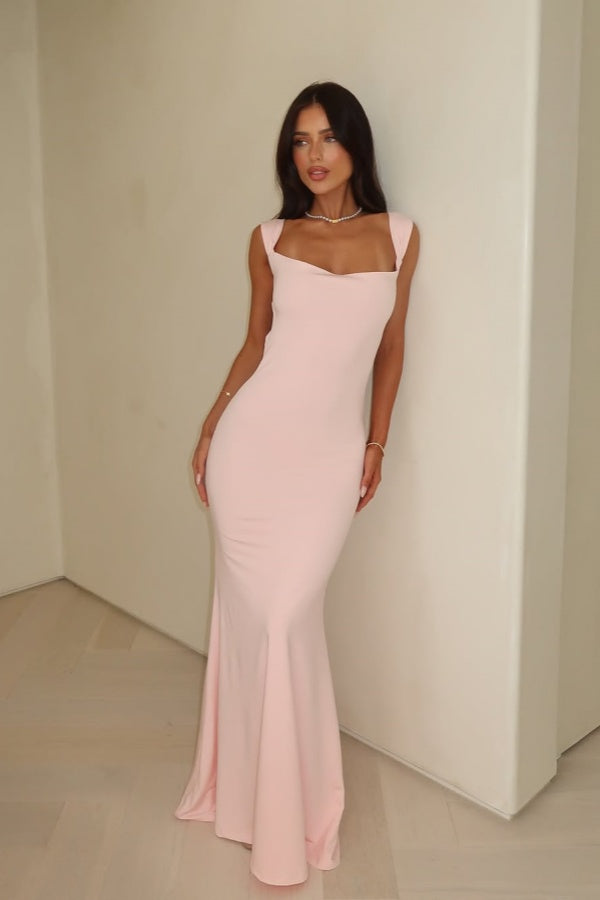 Blushing Pink Backless Slim Fit Prom Dress ssr0673