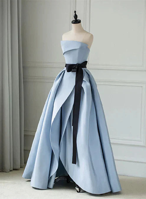 Blue Satin A-line Long Party Dress Evening Dress Prom Dress Formal Dress december wedding guest dress