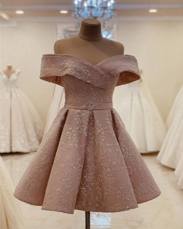 SSR0515,Off the shoulder homecoming dresses applique mini prom dress