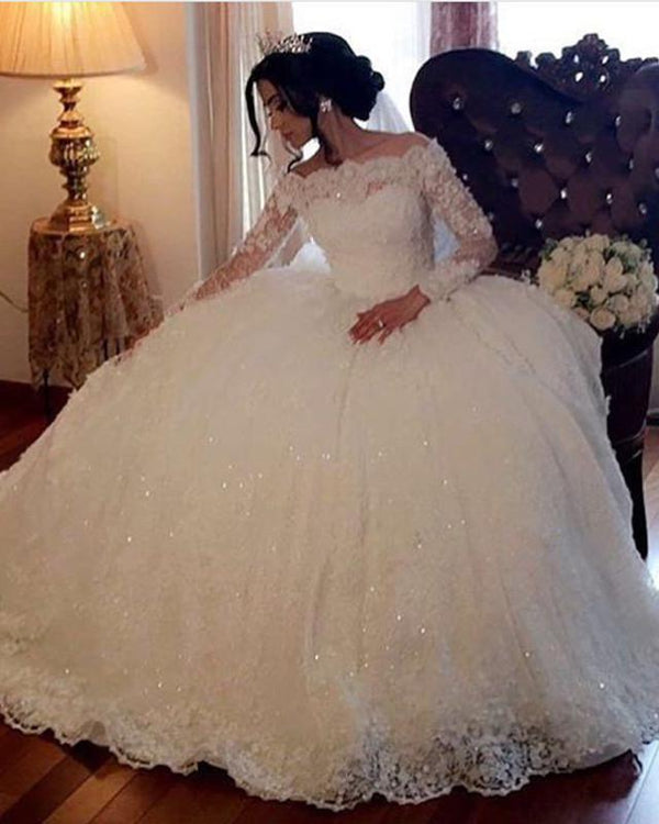 SSR1213,Long Sleeves Bateau Floor-Length Long Gown Ball Lace Wedding Dresses