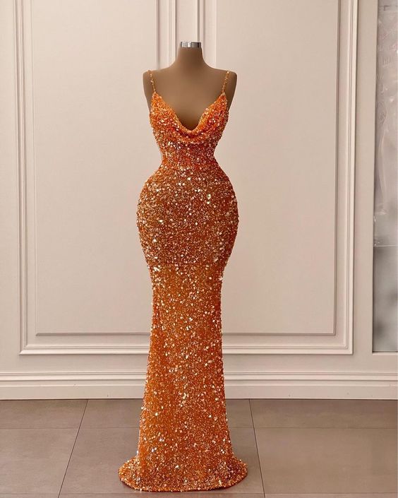 SSR1740, Spaghetti Straps Mermaid Sequined Long Prom Dress