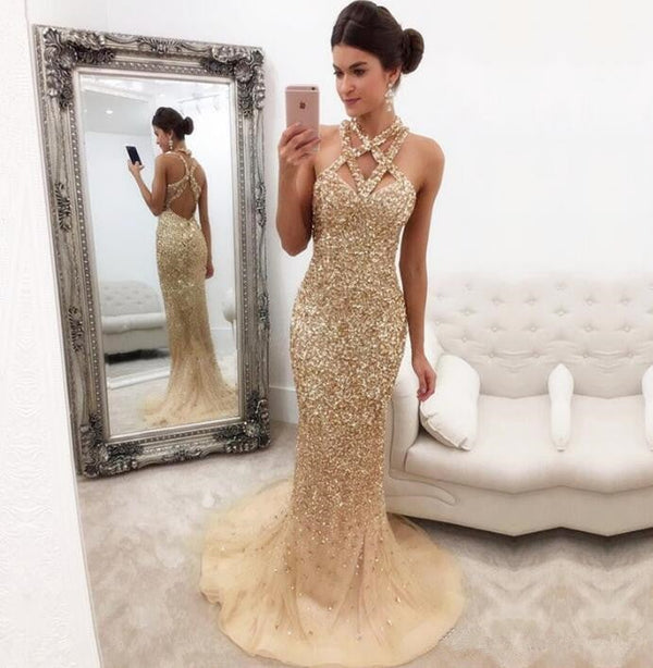 SSR0720,Luxury gold beaded prom dresses mermaid long evening party dress 2022 prom dress formal gown