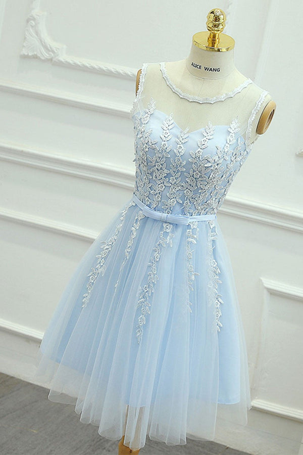 SSR0622,Light blue lace homecoming dresses tulle mini prom dress