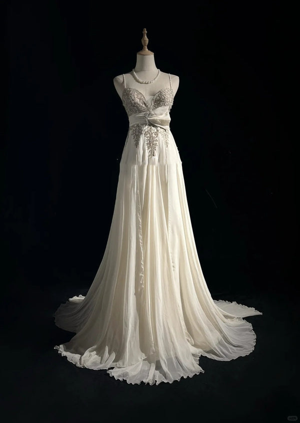Ivory White Gorgeous Vintage Fashion Exquisite Beaded Sweetheart Neck Long Tulle Floor Length Ball Gown Evening Gown Prom Gown Wedding Dress, SSR1241
