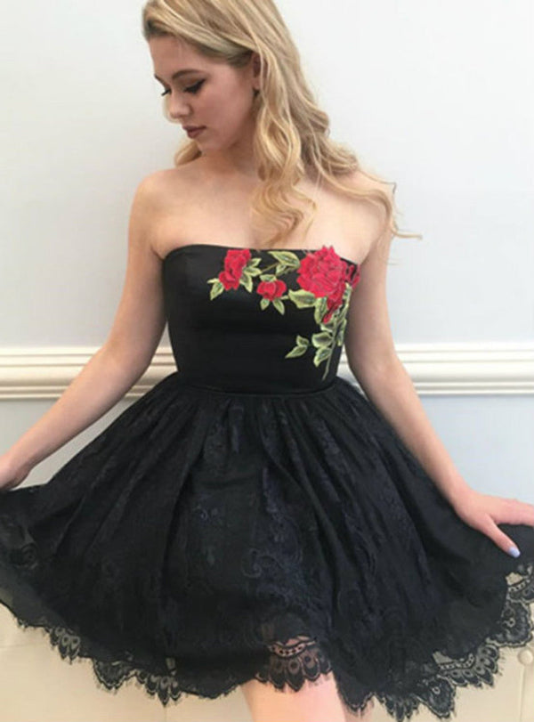 SSR1512,Black lace applique homecoming dresses,a-line prom dress