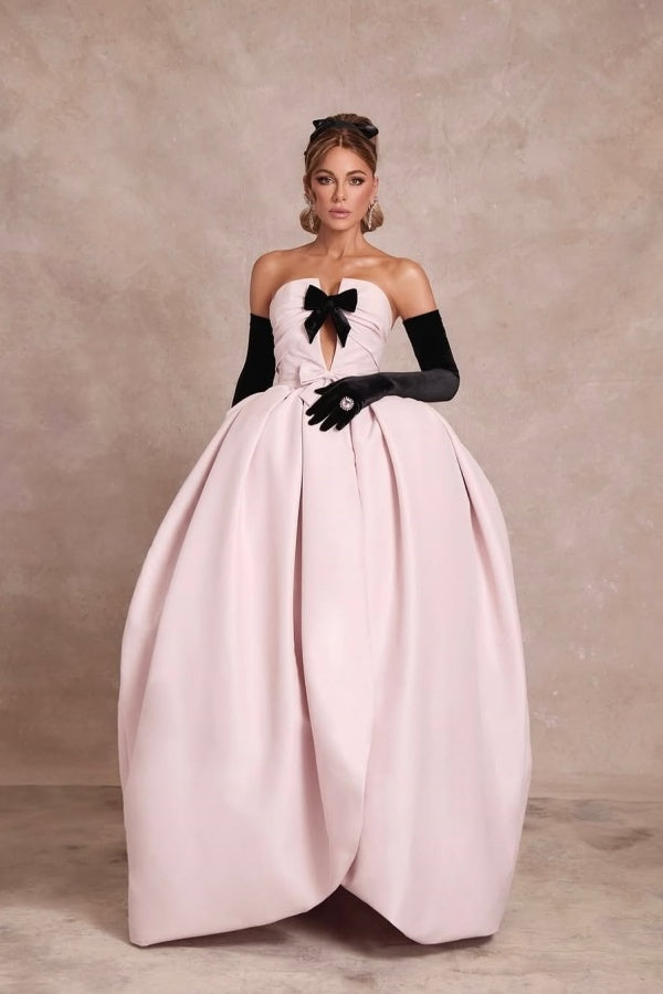 Pink Bud Shape Strapless Prom Dress With Black Long Sleeves ssr0492