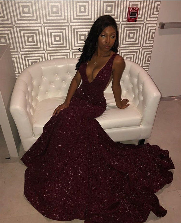 SSR1027,Sexy burgundy sequin v-neck prom dresses sexy evening dress long formal gown