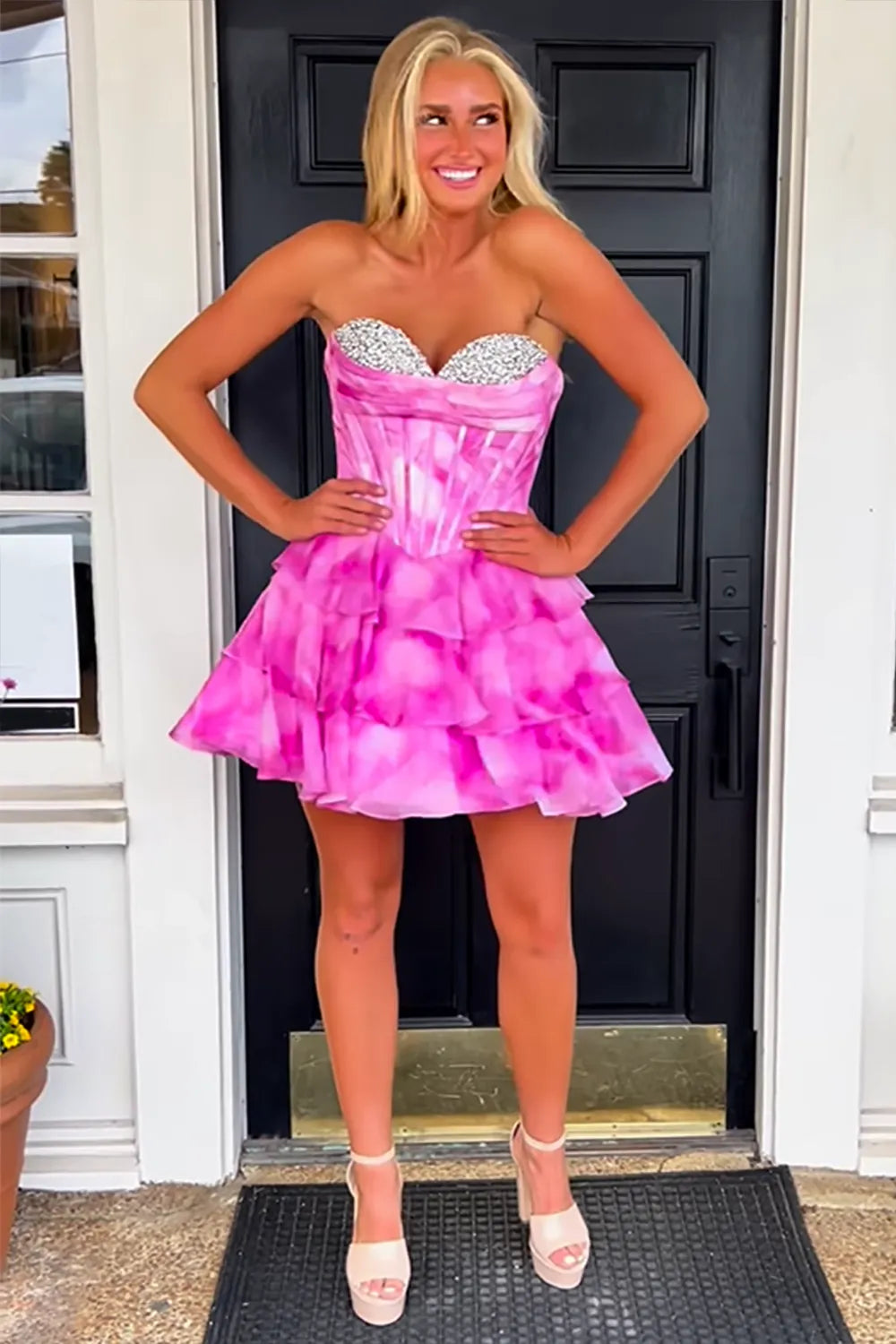 Cute A Line Sweetheart Pink Short Homecoming Dress with Beading, SSR1229