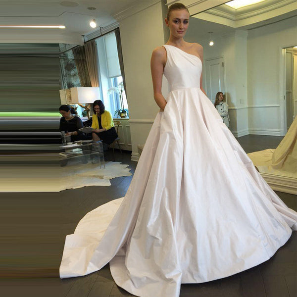 SSR1132,White one shoulder satin long wedding dresses,white prom dresses,long bridal dress wedding gown