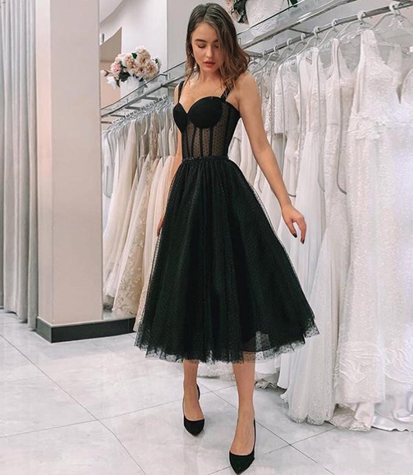 SSR0503,Black Straps Homecoming Dresses Tea Length School Event Dress