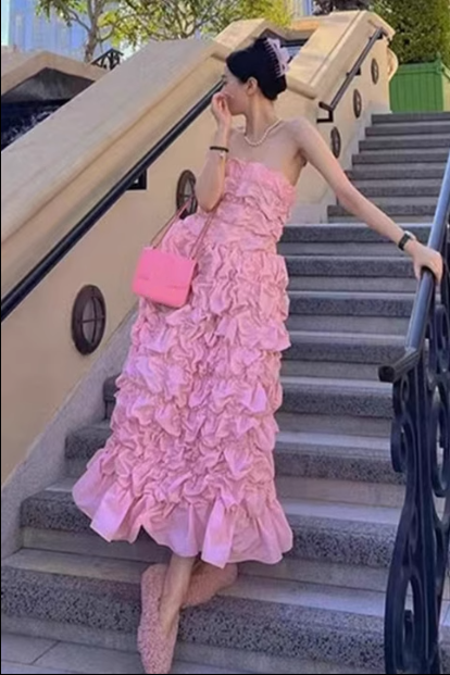 SSR1712,Unique Design Pink/Black Cake Prom Dresses, Strapless Tea Length Birthday Dress