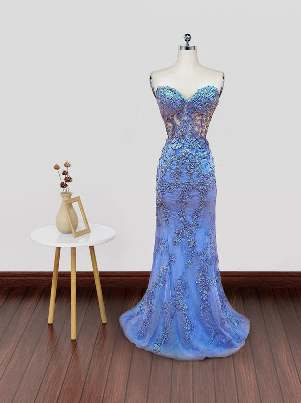 SSR1723,Sky Blue Applique Mermaid Prom Dresses, Sweetheart Tulle Long Evening Prom Dresses, Party Dress