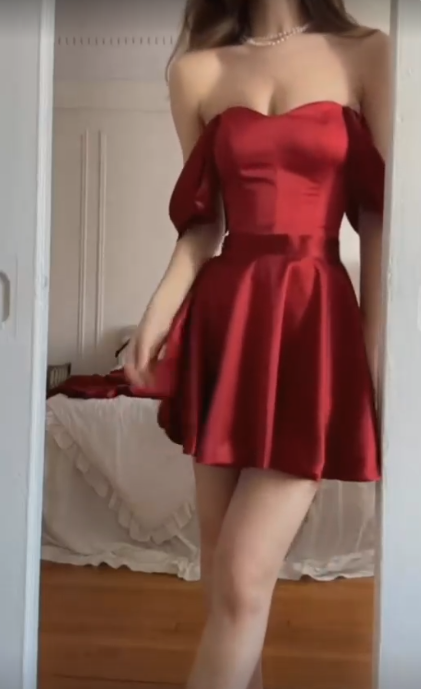 Off The Shoulder Red A-Line Satin Homecoming Dresses