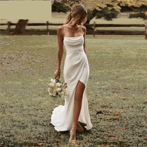 SSR1117,Ivory spaghetti straps sheath long wedding gown,satin wedding bridal dresses