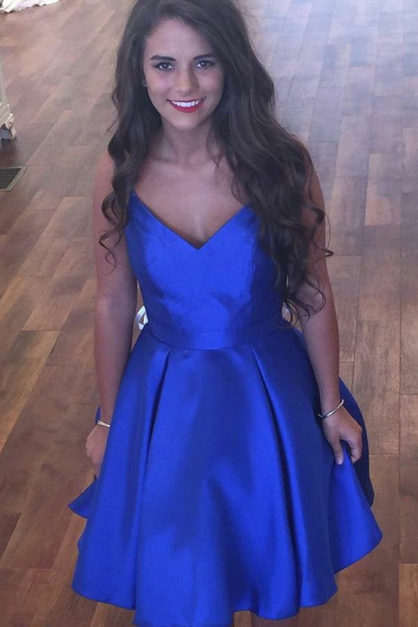 SSR1291,Cute Blue Homecoming Dresses Satin A-Line Short Cocktail Dress