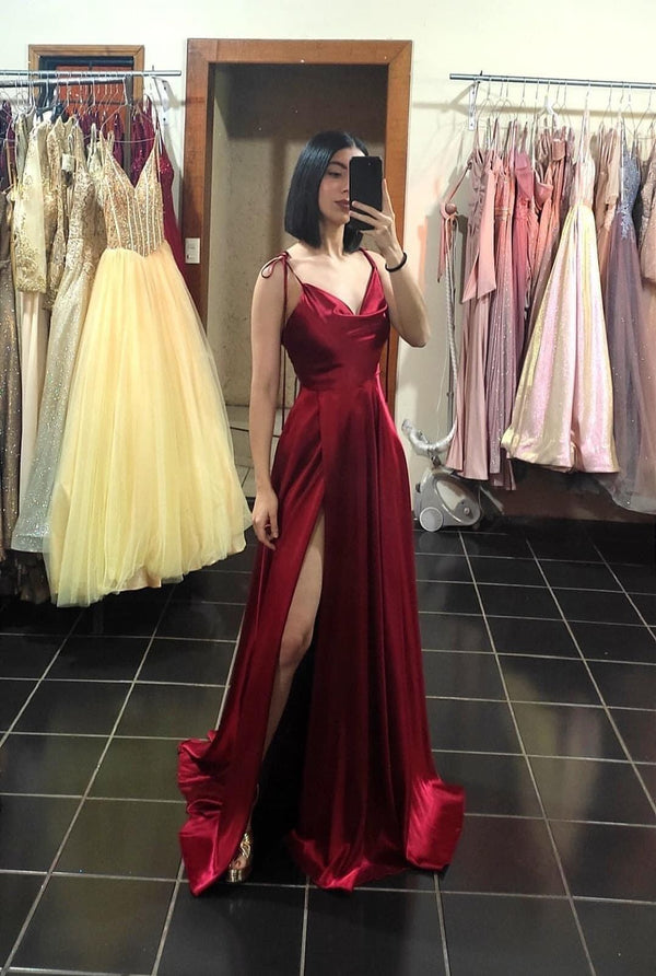 SSR1251,Red Prom Dresses,Satin Evening Dresses,Sheath Prom Formal Gown