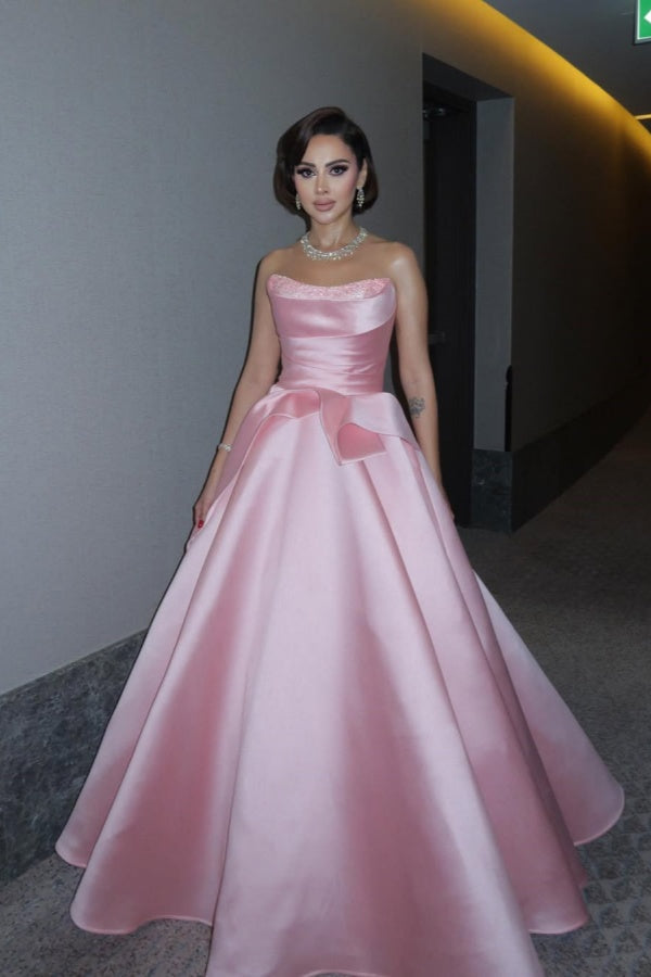 Candy Pink Strapless Beaded A-Line Prom Dress ssr0555
