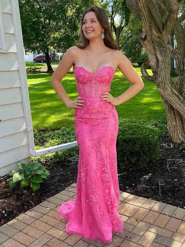 SSR1381,Sweet pink evening prom dresses applique mermaid long evening dresses