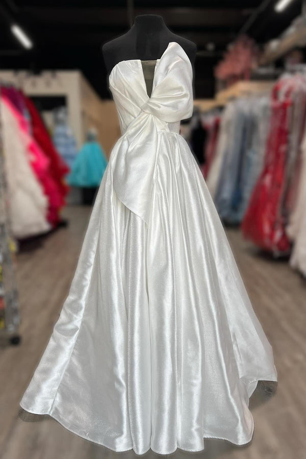 Strapless White Satin A-line Long Formal Dress