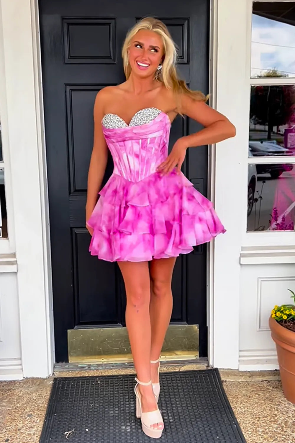 Cute A Line Sweetheart Pink Short Homecoming Dress with Beading, SSR1229