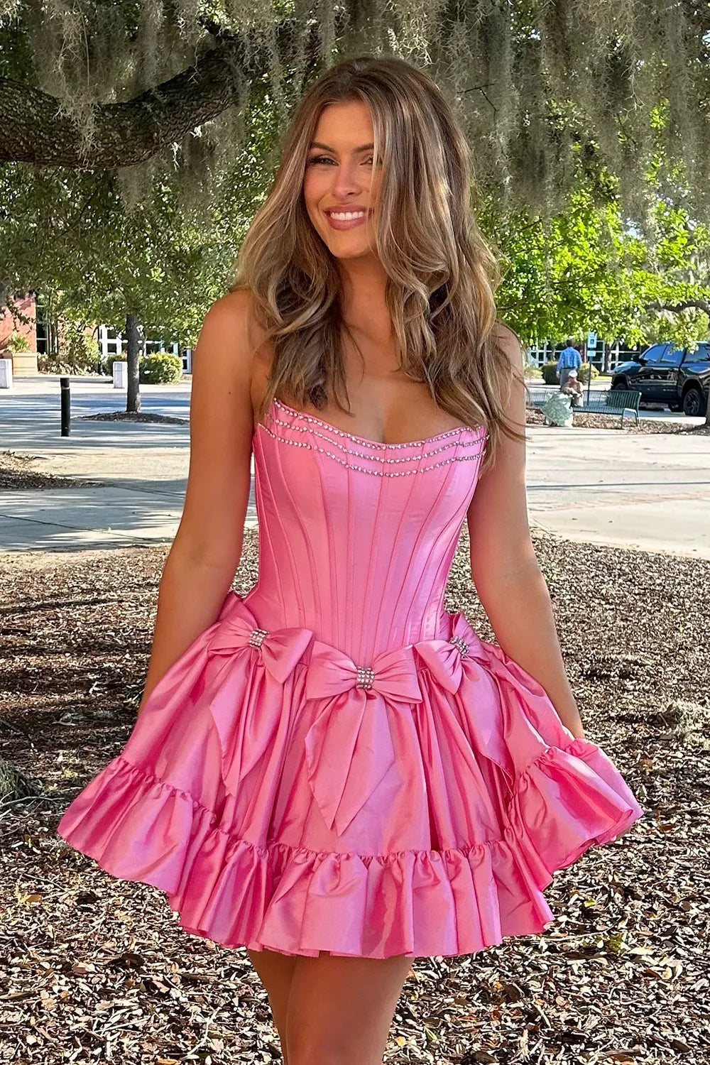 Cute A Line Strapless Hot Pink Short Homecoming Dress with Beading, SSR1227