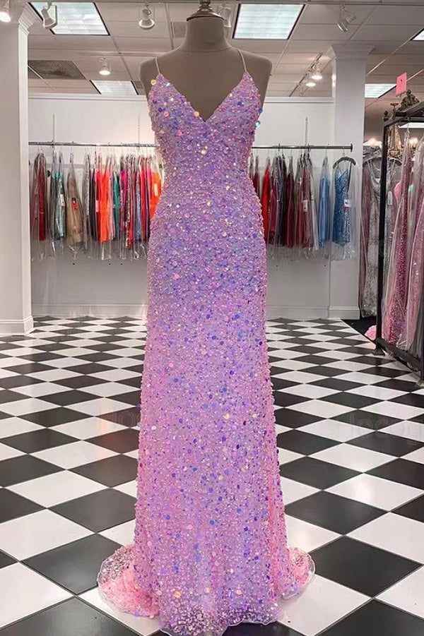 SSR1316,Sparkly Pink Mermaid Sequins Spaghetti Straps Prom Dresses,Long Formal Gown