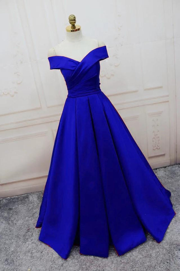 SSR0080,Discount Royal blue prom dress evening gown long a line satin party dresses