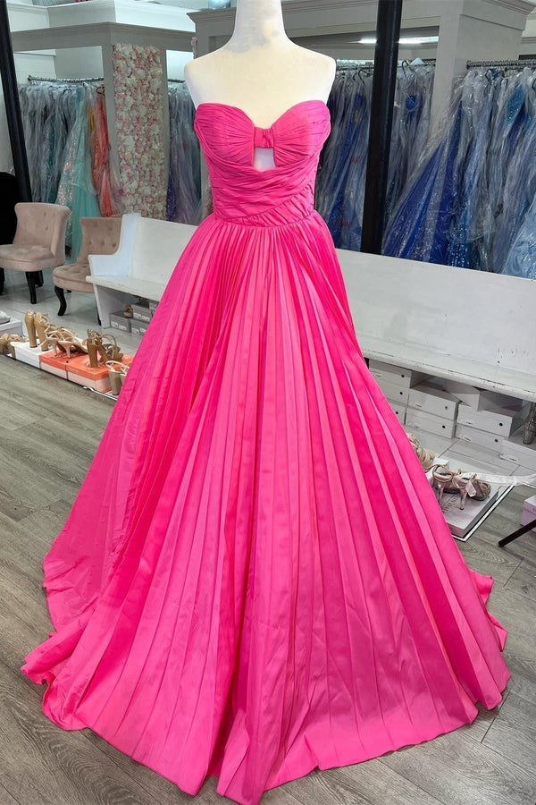 Strapless Hot Pink Ruched Keyhole A-line Prom Dress