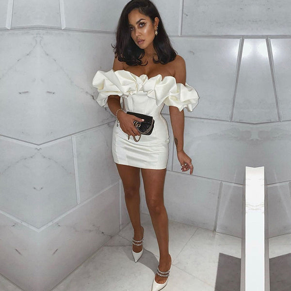 SSR1415,Off the shoulder ivory satin homecoming dresses tight 2022 party dresses