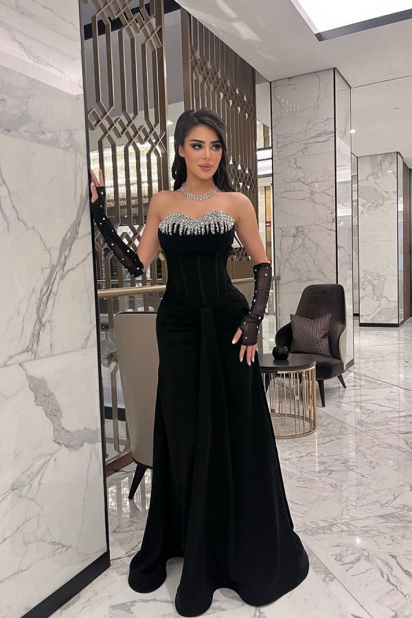 Black Beaded Strapless Sweetheart Prom Dress ssr0313