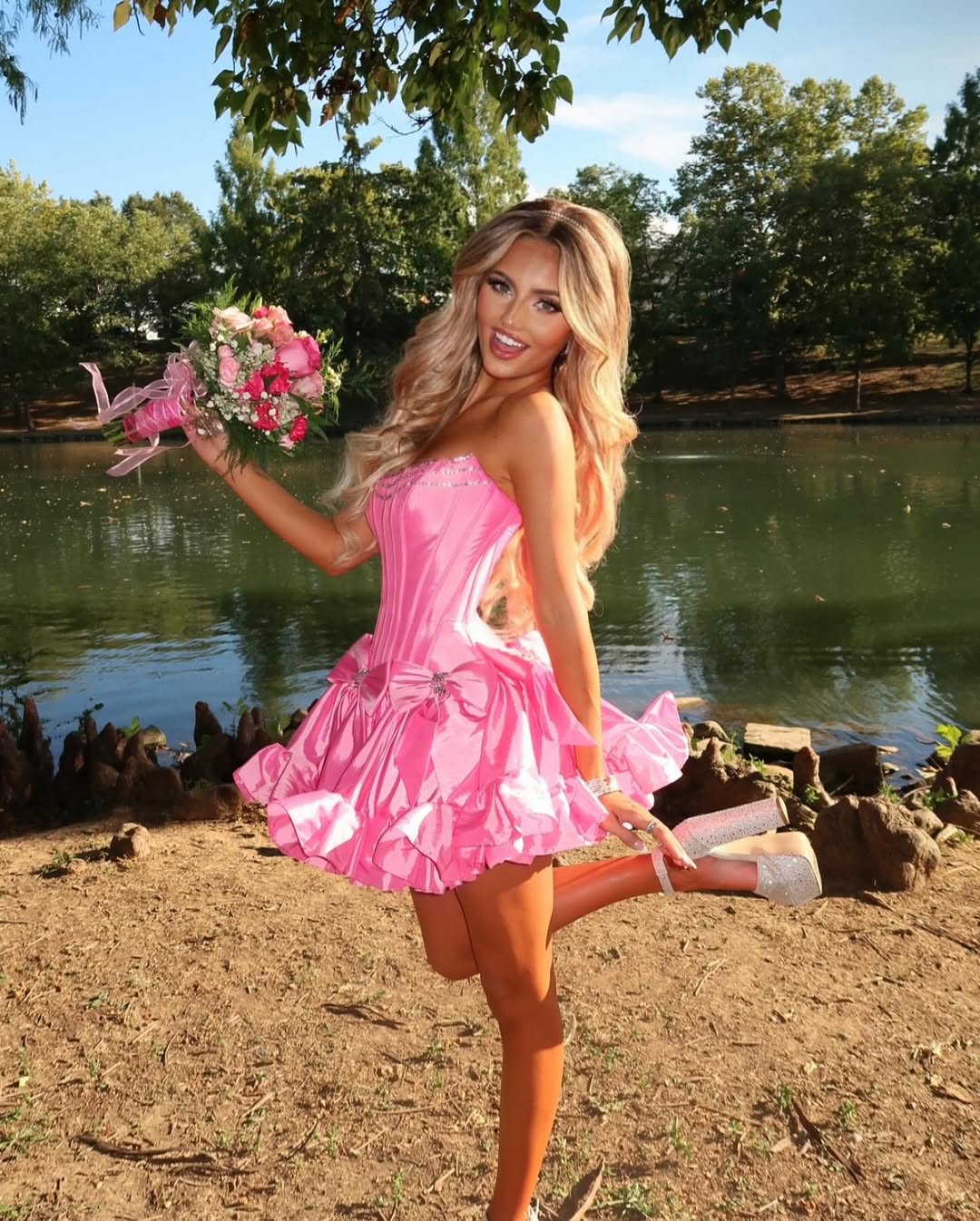 Cute A Line Strapless Hot Pink Short Homecoming Dress with Beading, SSR1227