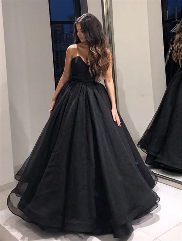 SSR0872,Black A-line Sweet 16 Dress Organza Black Prom Evening Dresses