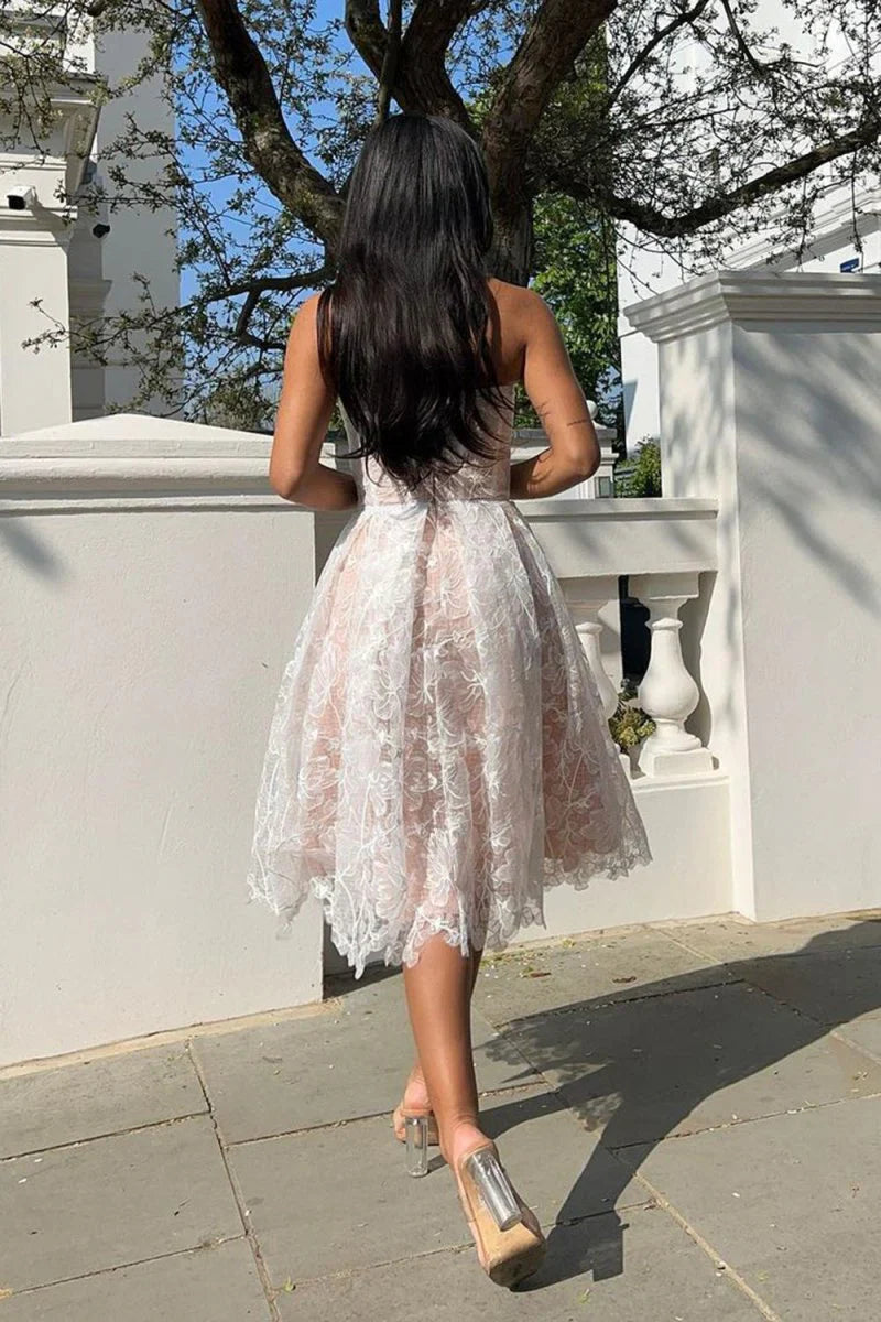 Charming A Line Sweetheart Lilac Tulle Tea Length Party Dress with Appliques, SSR1231