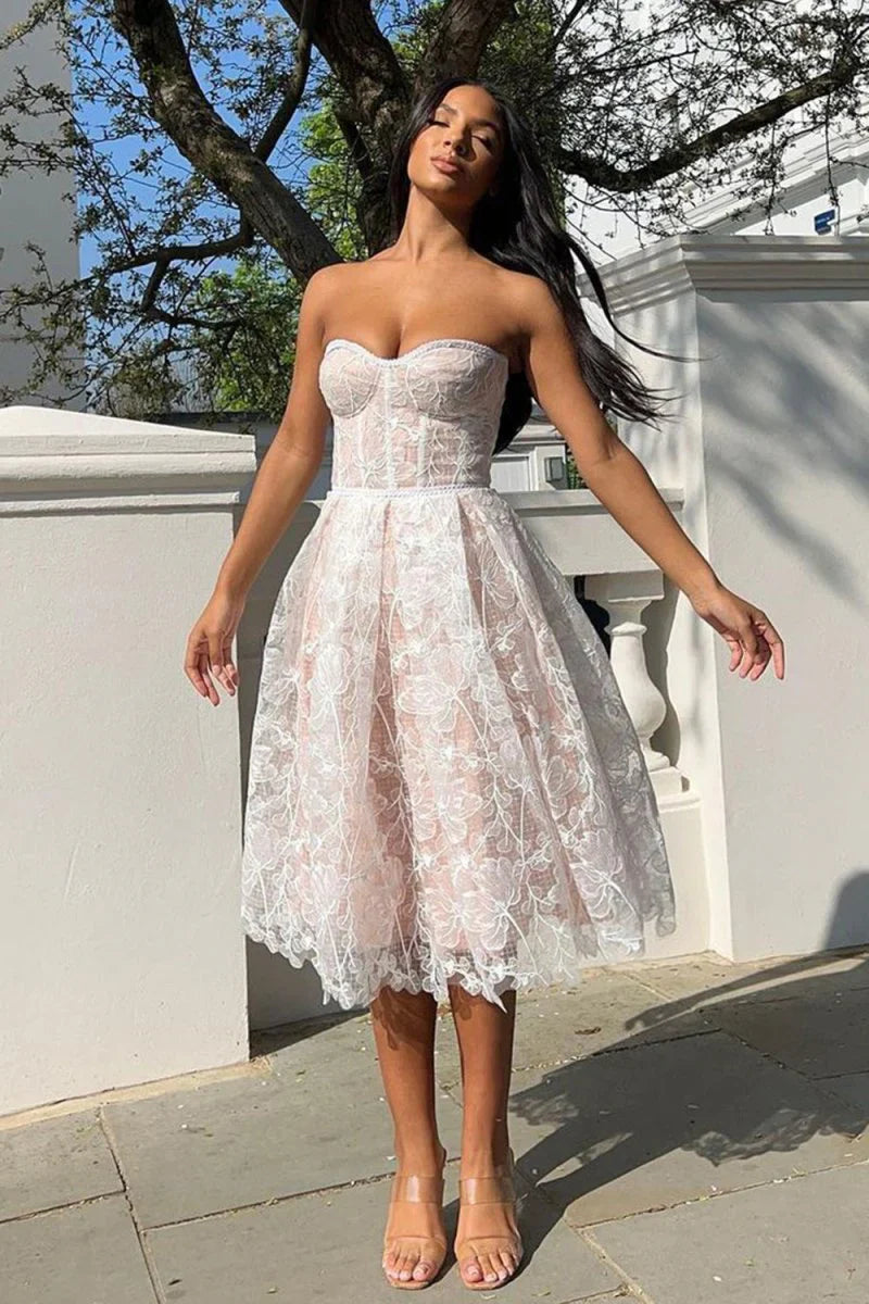 Charming A Line Sweetheart Lilac Tulle Tea Length Party Dress with Appliques, SSR1231