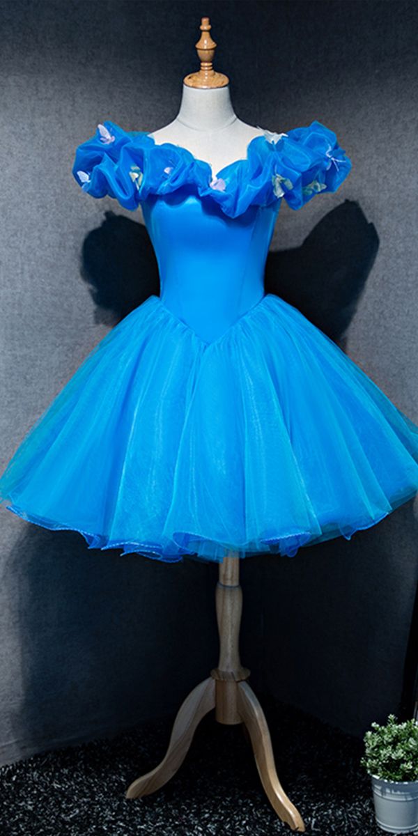 SSR1757, Princess Blue A-Line Short Prom Dress, Off The Shoulder Homecoming Dress