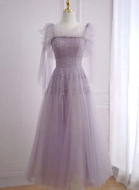 Beautiful Light Purple Tea Length Soft Tulle Party Dress Cute Short Homecoming Dress Formal Dress Prom Dress
