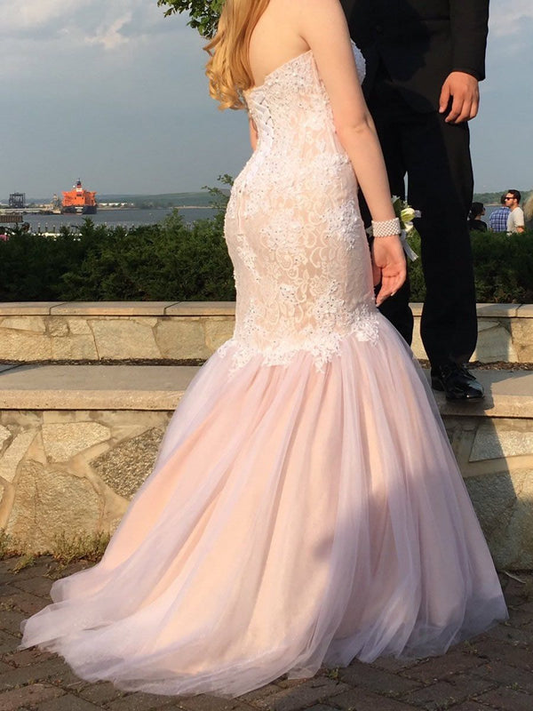 SSR0723,Sweetheart light pink lace prom dresses mermaid long prom evening dress party gown
