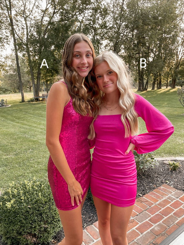 SSR1461,Hot pink homecoming dresses tight hoco graduation dresses