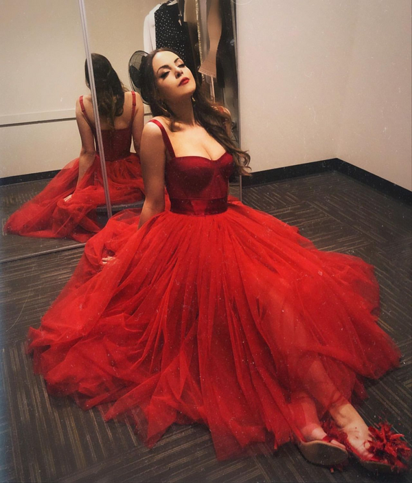 SSR0119,Red Prom Dresses Tulle Evening Dress Sweetheart Homecoming Dresses Tea Length School Party Gown