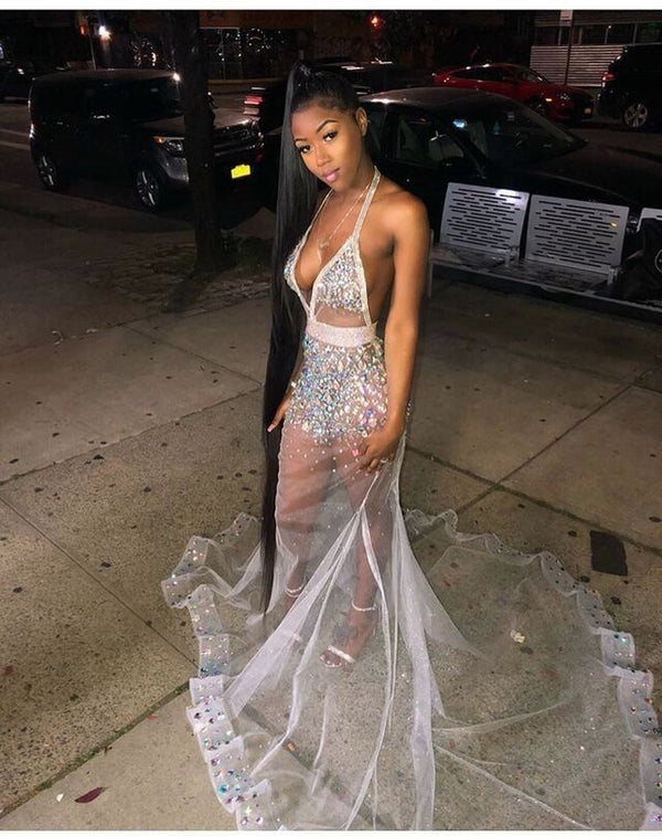SSR1360,Sexy Prom Dresses See Through Beaded Evening Gown