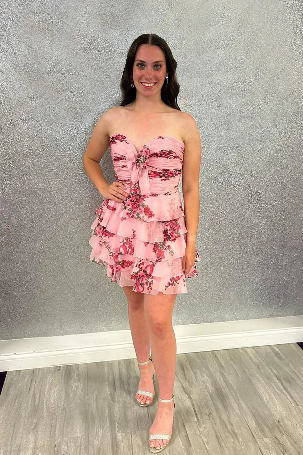 New A Line Sweetheart Blue Printed Short Homecoming Dress with Ruffles, SSR1225