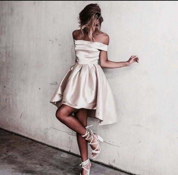 SSR0506,Light Pink Homecoming Dresses Off The Shoulder Party Gown High Low Prom Dress