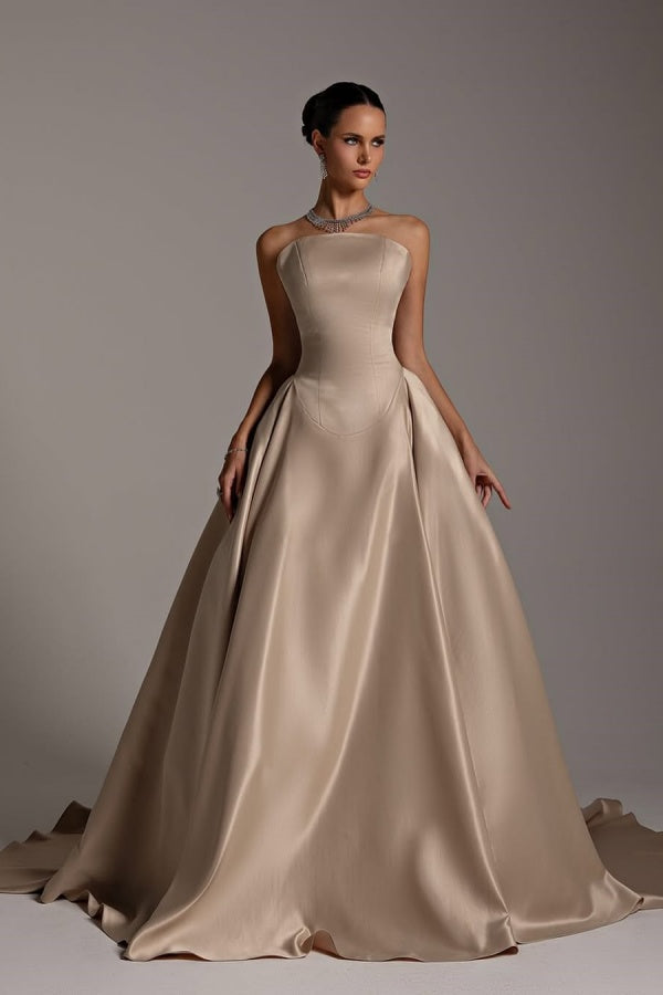Champagne Strapless A-Line Elegant Prom Dress ssr0640