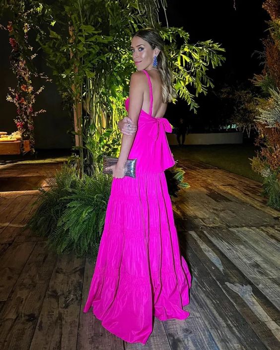 SSR1196,Summer Party Dresses,Open Back Bowknot Prom Dresses,A-Line Hot Pink Prom Evening Gown